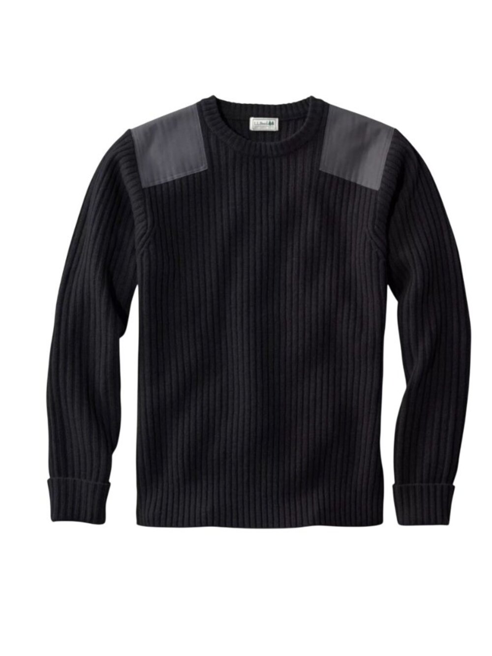 L.L. Bean merino wool commando heavy knit Ribbed Crewneck Sweater Black L